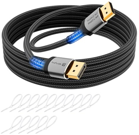 Werkybay 8K Câble DisplayPort 5 m,câble DP 1.4,certifié VESA 32,4 Gbit/s,gaine en nylon tissé,8K@60Hz,4K@120Hz,2K@240Hz,HBR3 HDCP HDR,FreeSync G-Sync,pour écran de jeu,ordinateur portable, tv