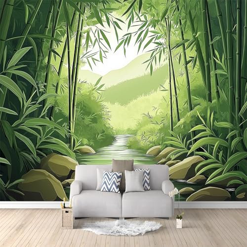 Fotomurales 3D Bosque De Bambú De Dibujos Animados 300x210 cm Papel Pintado Fotográfico, Decoración De la Pared Murales para Salón, Dormitorio, Habitación para Niños, Pared de TV
