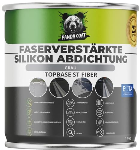 PandaCoat TopBase ST Fiber Grey (4.7kg) – Liquid Roof Sealer with Fibreglass – Waterproof & UV-Resistant Roof Sealant for Flat Roofs, Chimneys, Caravans, Concrete, and More