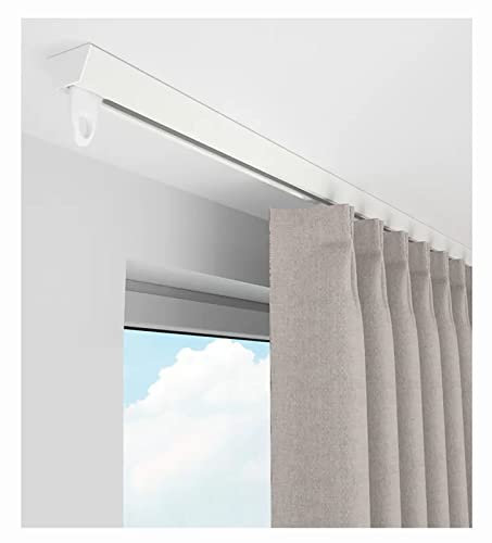 Selbstklebende Vorhangschiene 1,5 m, ohne Bohren, Deckenhalterung, glattes und leises Gleiten für Raumteiler, Dusche, Ankleidezimmer, Büro - Weiß