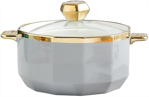 Zuppiera in Porcellana, Zuppiera Rotonda con Coperchio in Vetro Ciotola da Zuppa in Ceramica con Manico per La Decorazione della Cucina Domestica del Ristorante, Forno A Microon, Grey, 1 litres