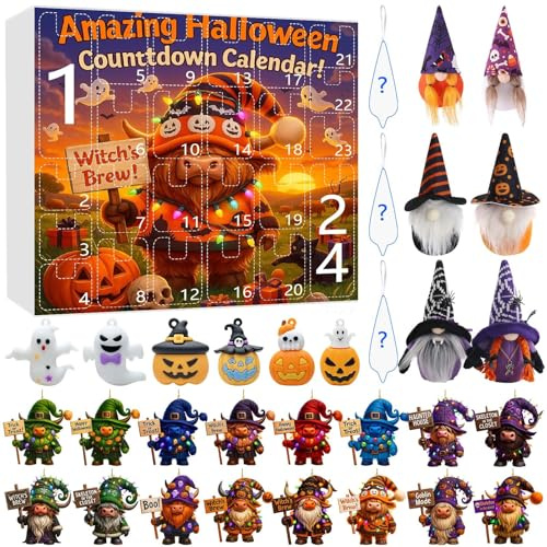 Egg Timer Cat Halloween 2D/3D Cow Doll Hanging Ornament with Witch Hat Cow Countdown 3D Ornament Set Christmas Tree Ornament with 2D/3D Random Dolls Toothpaste Hourglass Suction Cup (Beige, One Size)