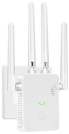 Aenxwa WLAN-Extender-Signalverstärker für bis zu 6.000 m² und 60 Geräte, WLAN Verstärker mit großer Reichweite und Ethernet-Anschluss, Zugangspunkt, 1-Tasten-Einrichtung
