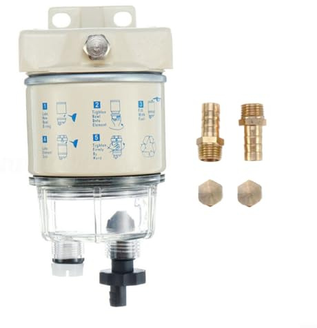 URPIZY R12T Filtre à carburant Marine Séparateur d'eau FS19802 en aluminium/cuivre, 10 m de finesse, débit 57LPH, pour Racor Aquabloc II Compatible avec les bateaux et les moteurs industriels