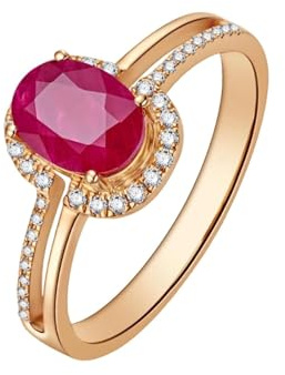 Whoiy Verlobungsring Rotgold 9 Karat, Oval 1ct Rubin Eheringe 375 Echt Gold Trauringe für Damen Gr. 57 (18.1)