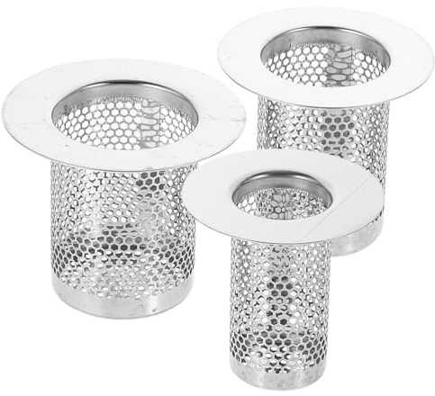 Kisangel 3pcs Stainless Steel Sink Strainers with Fine Mesh Kitchen Drain Basket and Hair Catcher for Bathroom Tub Basin Easy Installation Reusable Anti-clog Filters for Small to Large