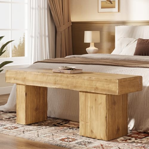 TRIBEWOOD Panca in legno di abete massiccio da 119,4 cm, panca da ingresso con seduta spessa e gambe artistiche, panca da pranzo resistente, per tavolo da cucina, fine letto, corridoio, soggiorno