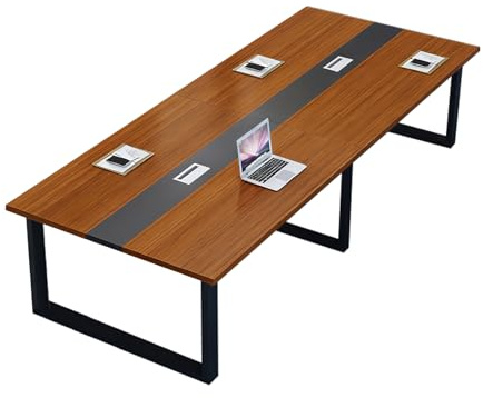 Ampio tavolo da conferenza con gestione dei cavi, tavolo da riunione rettangolare per ufficio con piano in legno e struttura in metallo, perfetto per sale riunioni, seminari e spazi di formazione