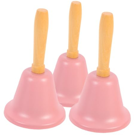 Didiseaon Lot de 3 Cloches à Main en Métal Rose Poignée en Bois Sonnette D’Alarme Portable et Sonore pour Service Assistance aux Personnes Âgées Usage en Restaurant Hôtel et Domicile