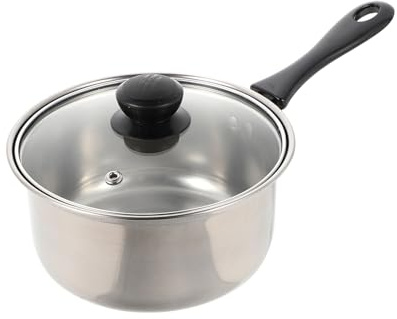 Uonlytech Casseruola in Acciaio Inossidabile Manico, Argento | Latte e Zuppe, Struttura Coperchio in Vetro, Adatta a Caffè e Cottura Lenta