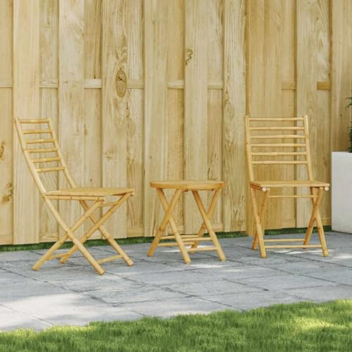 Mokuyary Set di 3 mobili da giardino in bambù, set da bistrò, set con sedie e tavolo, mobili da balcone per esterni, per terrazza, giardino, balcone e balcone. -C