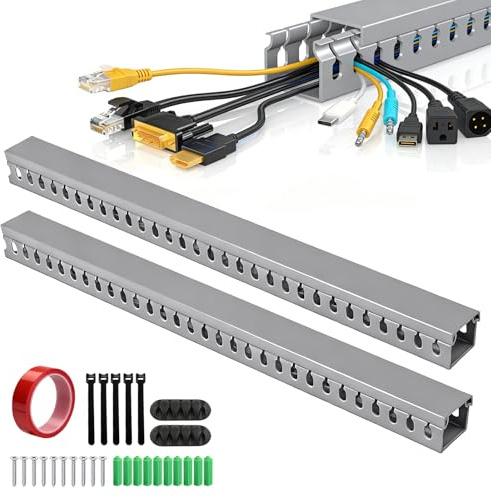 MIGUBIGU 2 PCS Canalina Passacavi Muro 40 x 3 x 3 cm PVC, Cable Management Scrivania, Canaletta per Cavi Elettrici, Nascondi Cavi Muro, Organizzatore di Cavo, Prevenzione Incendi, Domestico e Ufficio