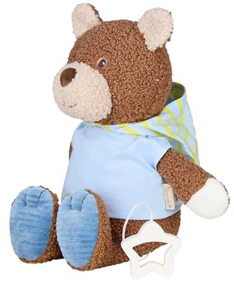 Sterntaler Spieluhr L Bär Bob, Kinder- und Babyspielzeug, kuschliger Flausch und bedrucktes Jersey, herausnehmbares Spielwerk, Sternengriff, Melodie: Mozart’s Wiegenlied, 32×25×12 cm, braun