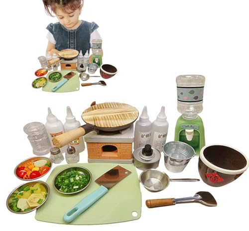 Yonuaret Cuisine Miniature Jouet - Jeu D'Imitation avec Ustensiles De Cuisine Réels pour,Mini Cuisinière, Ustensiles De pour Aliments Réels, Flacons D'épices - pour Cuisiner des Plats