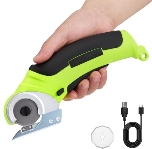 Cutter sans fil, 4,2 V, 240 tr/min, avec 2 lames auto-affûtantes, cutter électrique pour carton, cuir, tissu, moquette jusqu'à 6 mm d'épaisseur