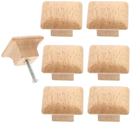 DXPETA 6 Pcs Wooden Door Knobs and Drawer Handles, 6 Square Wooden Knobs for Wardrobe Doors and Small Cabinets, 45 mm Wooden Handles for Furniture and Storage Solutions