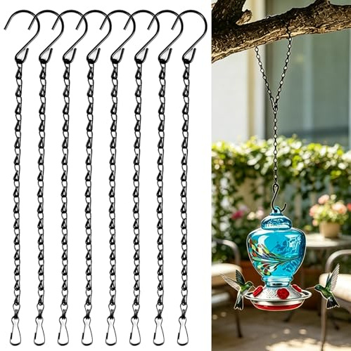 Kinesgsg 8 stycken blomampelkedjor, 50 cm svart metallkedja för upphängning med S-krokar, kedja för hängande växtkruka, hängande växt, blomkrukor, fåglar, lykta, biljboard, inomhus, utomhus