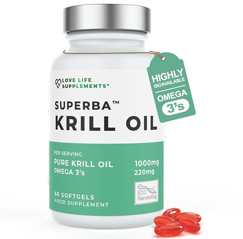 Krill Oil Omega 3 Capsules High Strength 1000mg, Astaxanthin, 60 Softgels