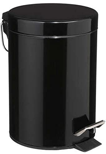JJA Cubo de basura 3L pedal de metal Negro, D. 17 x H. 24,5 cm