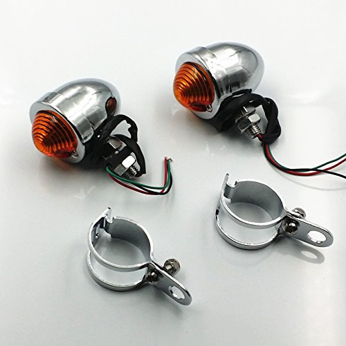 Motorrad Bullet Blinker Lauflicht Gabel Schellen Relocater Halter CB Cafe Racer Vintage Retro Benutzerdefinierte Old School Cruiser Chopper Bobber (Chrom/Bernstein)