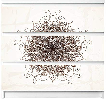 banjado® Möbelfolie selbstklebend für die IKEA Malm Kommode 3 Schubladen - Schrankfolien selbstklebend mit Motiv Mehendi/Möbelfolie Malm für Kinder