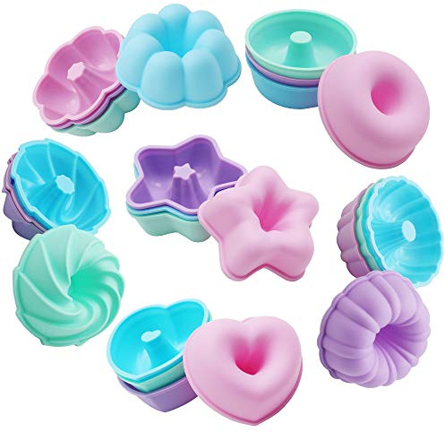 To Encounter 24er Pack Silikonformen, Antihaft 7,5 cm Silikon Donut Form, Silikon Backformen, Muffin, Jello, Bagel Pfanne, Wiederverwendbar, Mehrfarbig, Backofen-Mikrowelle-Spülmaschinenfest