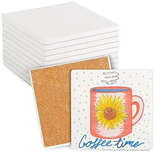 Piastrelle in ceramica vuote per artigianato, sottobicchieri fai da te, non smaltati (bianco, 4 in, 10 pezzi)