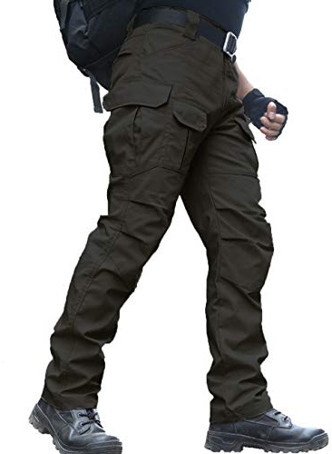 zuoxiangru Vattentäta byxor för män Rak passform Tactical Combat Army Cargo arbetsbyxor med flera fickor (#56 Svart, Tag XXL)