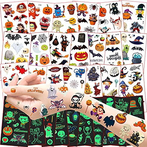 300+ Tatouages Halloween Enfant, Lumineux Tatouages Éphémères Autocollants, Tatouages pour Enfants Halloween Decoration, Halloween Party Supplies