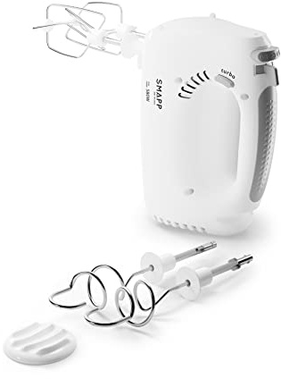 SMAPP Batidora eléctrica, Batidora eléctrica 580 W, pequeña, 5 Niveles, Batidoras, Batidoras, Disco para puré, Batidora eléctrica para Masa y Nata montada, Batidora de Cocina (Blanco)