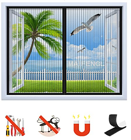 Fliegengitter Fenster, Insektenschutz Magnetfenster Fliegenvorhang Moskitonetz ohne Bohren, Magnet Fliegengitter für Balkontür Wohnzimmer-Black-A||28x28inch(70x70cm)