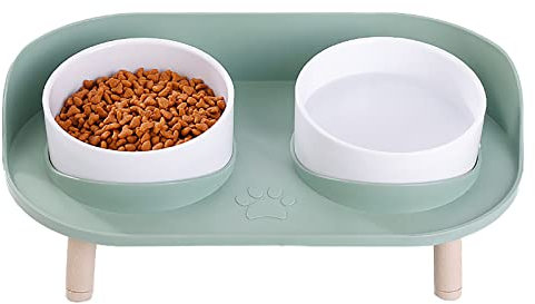 MYSUNBAR Katzennapf, Keramik Futternapf Katze mit DREI Schale für Katzengras o. Futter, Katzennapf erhöht mit Bambusrahmen, Futterstation Katzen Napfset, Fressnapf Futterbar für Hund Katzen