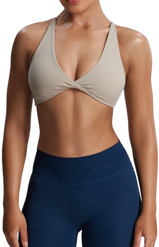 Aoxjox Women's Workout Sports Bras Fitness Metamorph Sienna Twist Bra Yoga Crop Tank (Mink, Medium)