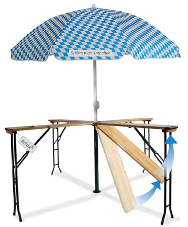 BITUXX Bierzeltgarnitur Festzeltgarnitur Biertisch Kreuztisch Stehtisch Quattro klappbar Kreuzform 241cm mit Schirmständer
