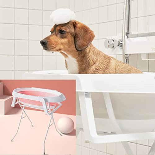 EEYZD Erhöhte Haustier-Hundebadewanne, tragbare Faltbare Waschstation mit Edelstahlständer zum Baden, Duschen und Pflegen, perfekt für kleine und mittelgroße Hunde, Katzen und andere Haustiere,Rosa