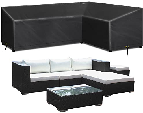 RICHIE L-Shape Garden Outdoor Furniture Covers Waterproof, Patio Rattan Corner Sofa Cover, L Shape Garden Sofa Covers Heavy Duty Windproof Rip Proof 420D Oxford Fabric (286x222x82cm) - Left Side Long