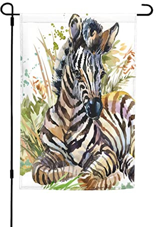 Gartenflaggen, Aquarell, süßes Zebra, Premium-Yard-Flagge, Wildtier in der Natur, Wiese, Blumen, Gras, Malerei, Feiertagsfeier, Flagge, Outdoor, Bauernhaus, tion, Zuhause, Veranda, Flaggen, 30,5