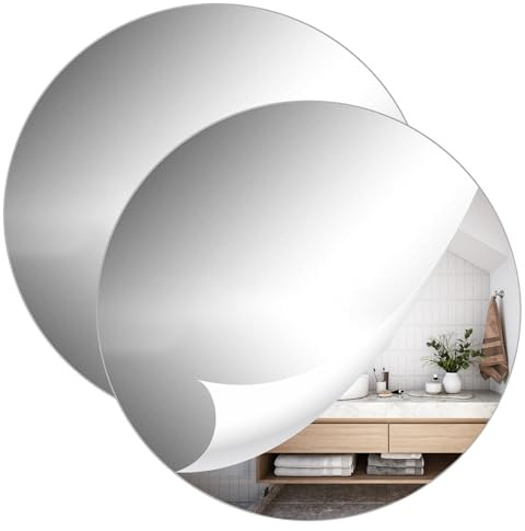 WHC 2 Stück Acrylspiegel rund selbstklebend 20 cm für Zuhause, Wohnzimmer | Spiegel, Wandspiegel, für Schlafzimmer, Dekoration