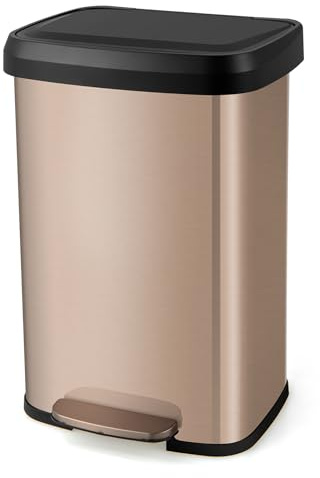 COSTWAY Soptunna kök, 50 l papperskorg, pedalhink med försiktigt stängande lock, avfallssepareringssystem inkl. deodoriseringsfack, tillverkad av rostfritt stål och plast (roséguld/50 l)