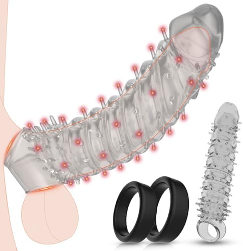 Penismanschetten Penishülle mit 2 Cockringe Extrem Silikon,Penis Sleeve mit Hodenring Penisring Cockring,Sex Spielzeug für die Männer,Sex Toyset Herren Penis Hülle Peniskäfig für Penis Vergrößern (B)