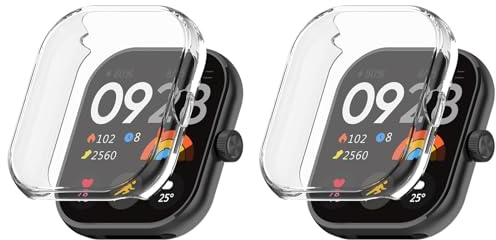 Kobmand 2pcs Funda Compatible con Xiaomi Redmi Watch 4 Funda Protectora, TPU Full Cover Película Protectora Funda Protectora para Xiaomi Redmi Watch 4 (Clear+Clear)