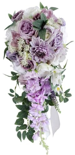 Eforcase Purple Rose Wedding Bouquets Artificial Lavender Flowers Wedding Bouquets for Bride Bridesmaid Bouquet Faux Bouquet Bride Bridesmaid Holding Flower for Wedding Decor