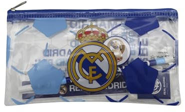 CYPBRANDS Real Madrid Schreibwaren-Set, Schreibwaren, Lineal, Radiergummi, Anspitzer, Federmäppchen, Bleistift, Weiß, offizielles Produkt