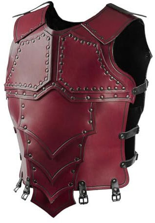 MDFCZXP Mittelalterlicher Vintage Ritter Brustpanzer Verstellbarer Protektor Kunstleder Vorderzeug,Rot,50cm