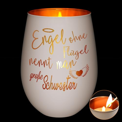 Livole Windlicht mit Gravur Geschenke für Schwester, Teelichthalter Geburtstagsgeschenk Freundschaftsgeschenke für Schwester Beste Freundin, Graviertes Windlicht aus Glas mit Spruch für BFF