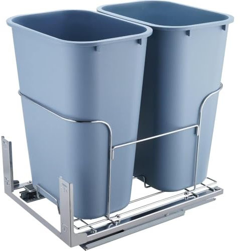 Poubelle double extractible de 35 L x 2, poubelle de recyclage très résistante avec capacité de charge de 50 kg, conteneur à déchets de cuisine sous montage avec kit de montage coulissant et porte