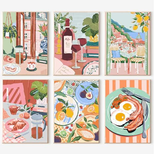 BEAYIOU 6 Packs Paint by Numbers Kit for Adults,Coffee DIY Acrylic Oil Painting by Numbers Kits on Canvas,Food Adults Paint by Number Kits Drawing Paintwork for Home Decor 9.8x13.8inch