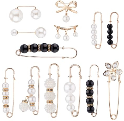 13 Uds Broches de Perla, Broche de Perla Artificial de Metal Elegantes Alfileres de Perla Lindos Imperdibles para Ropa Bufanda Chal para Fiesta de Ceremonia