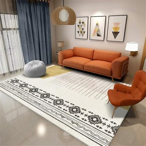RUGMRZ Bettumrandung Teppich Teppich+Wohnzimmer 70x140CM Schlafzimmer klein pflegeleicht Grau Geometrische Retro-Muster sind für Teppiche