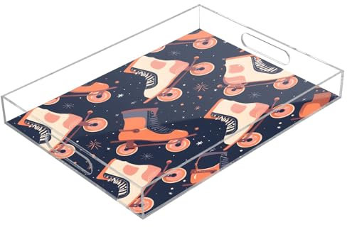 Plateau de service rétro en acrylique avec poignées pour table basse, cuisine, salle de bain